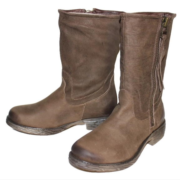 New Steven Steve Madden Madeira Premium Leather Moto Zip Mid Boots 7 US Women's - Picture 4 of 7